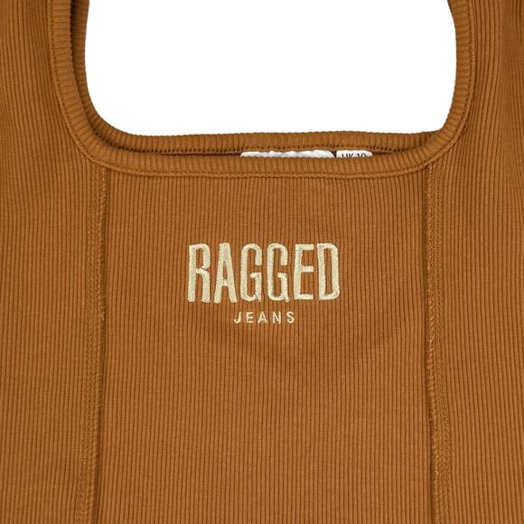 THE RAGGED PRIEST Corset Hem Squard Neck Ribbed Crop Top Sz 6 Brown Orange - Picture 4 of 7